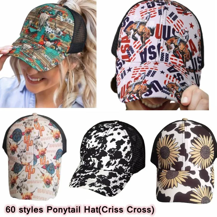 女性ポニーテール野球帽パーティー帽子ウォッシュ加工乱雑なバンズポニーキャップヒョウひまわり十字トラック運転手メッシュ帽子