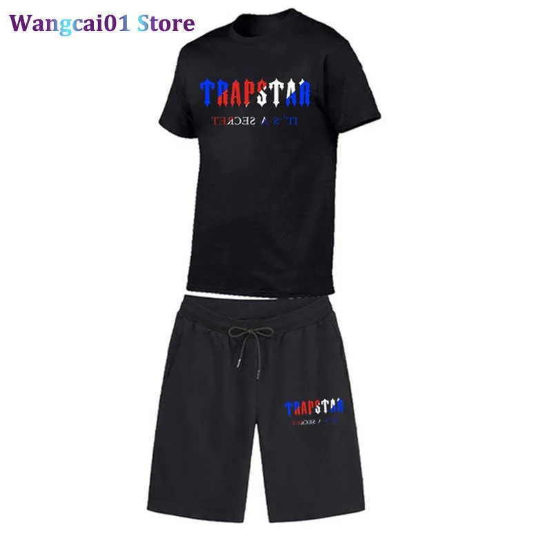 Herrspårspår Trapstar London Men set Fashion Summer Cotton Short Seve T-shirts Shorts Sweatpants Streetwear Harajuku Clothing Unisex 0315H23