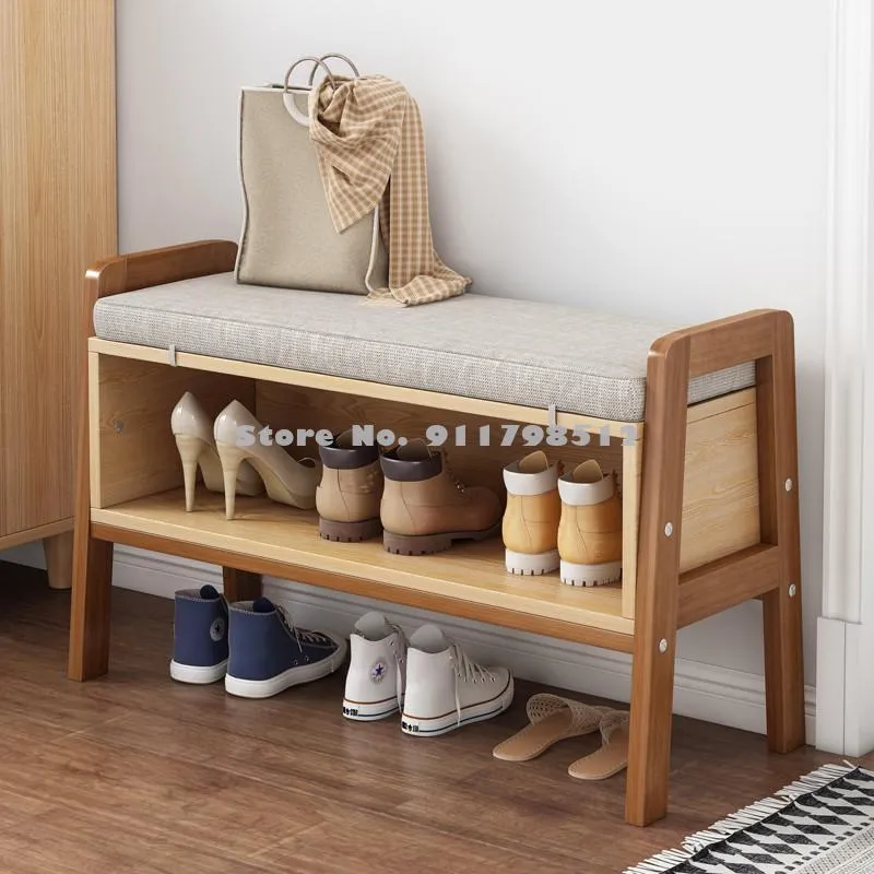 Clothing Storage & Wardrobe Shoe Changing Stool Soft Bag Cushion Cabinet Home Door Space-saving Small Solid Wood Rack For Entry I
