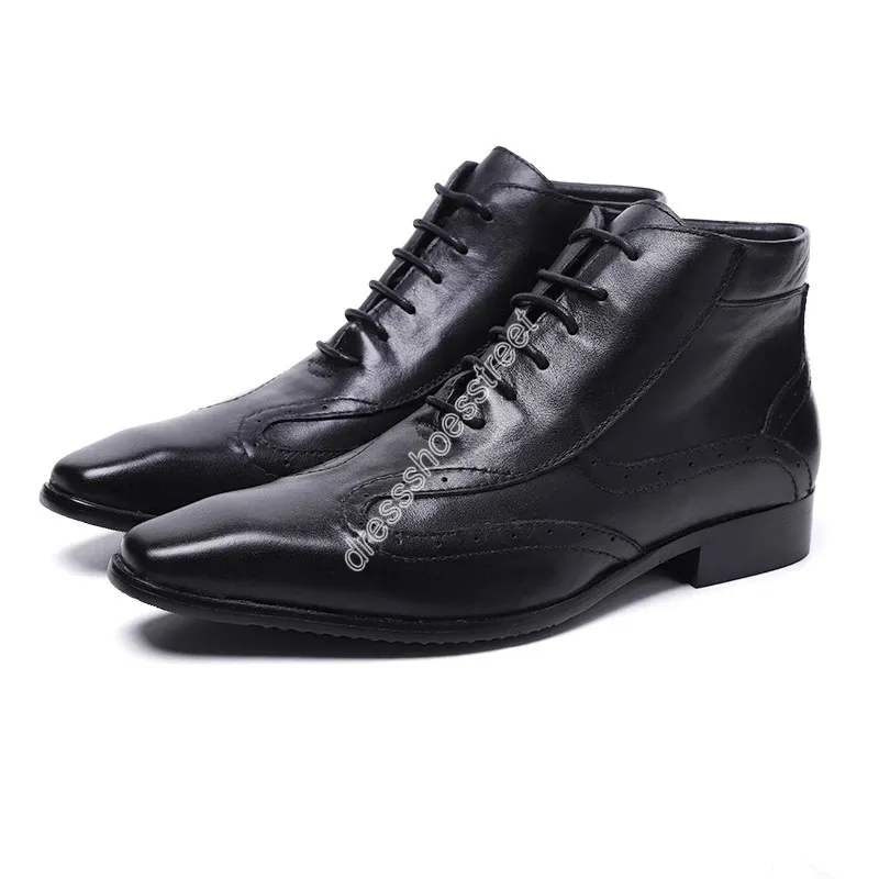 Mode grandes tailles EU38-46 bottes hommes noir en cuir véritable bottines pour hommes à lacets Gentleman bottes Botas Hombre