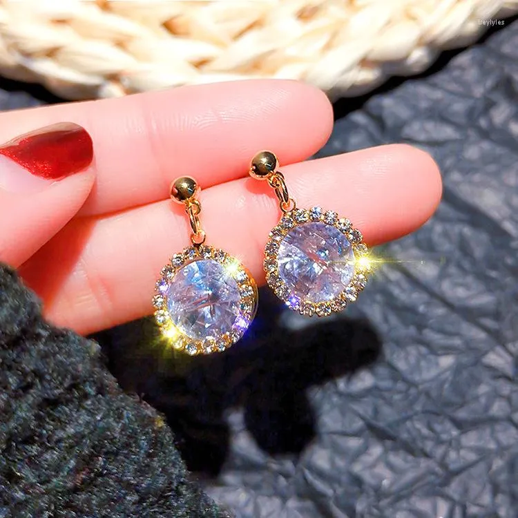 Stud Earrings Korean Fashion Round Crystal Earring For Ladies Women Accessories Big Stone Wholesale Jewellery Oorbellen Small Gifts