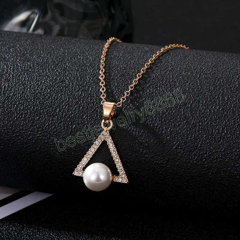 Vintage driehoek oorbellen hang ketting voor vrouwen parel kristallen ketting mode sieraden set feestje bruiloft geschenken