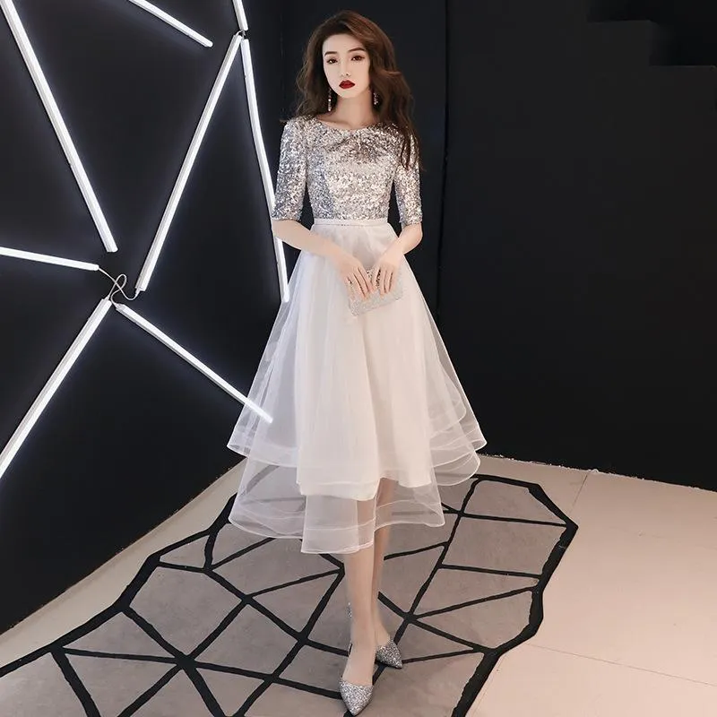 Casual Dresses Fashion O-Neck Women Sequin Wedding Party Dress Luxury Elegant Banquet Short Oriental Slim Prom Gowns Vestido XS-3XL