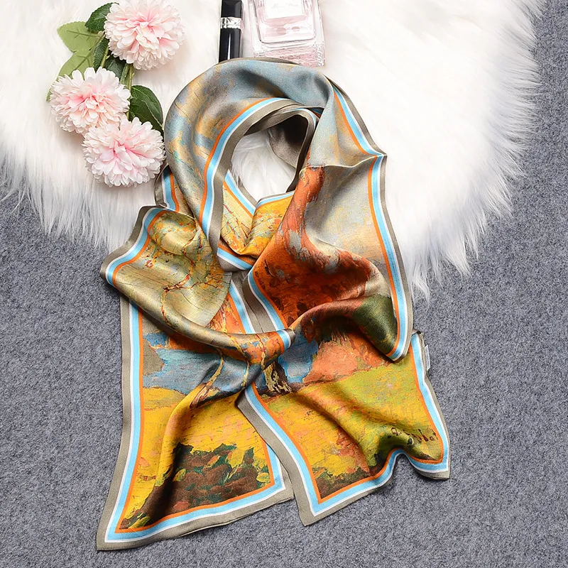 Foulard en soie longue en soie pour femme Foulard en soie de mûrier Multifonctionnel Internet Celebrity Même style Crêpe Satin Surface Double couche All Match Ri