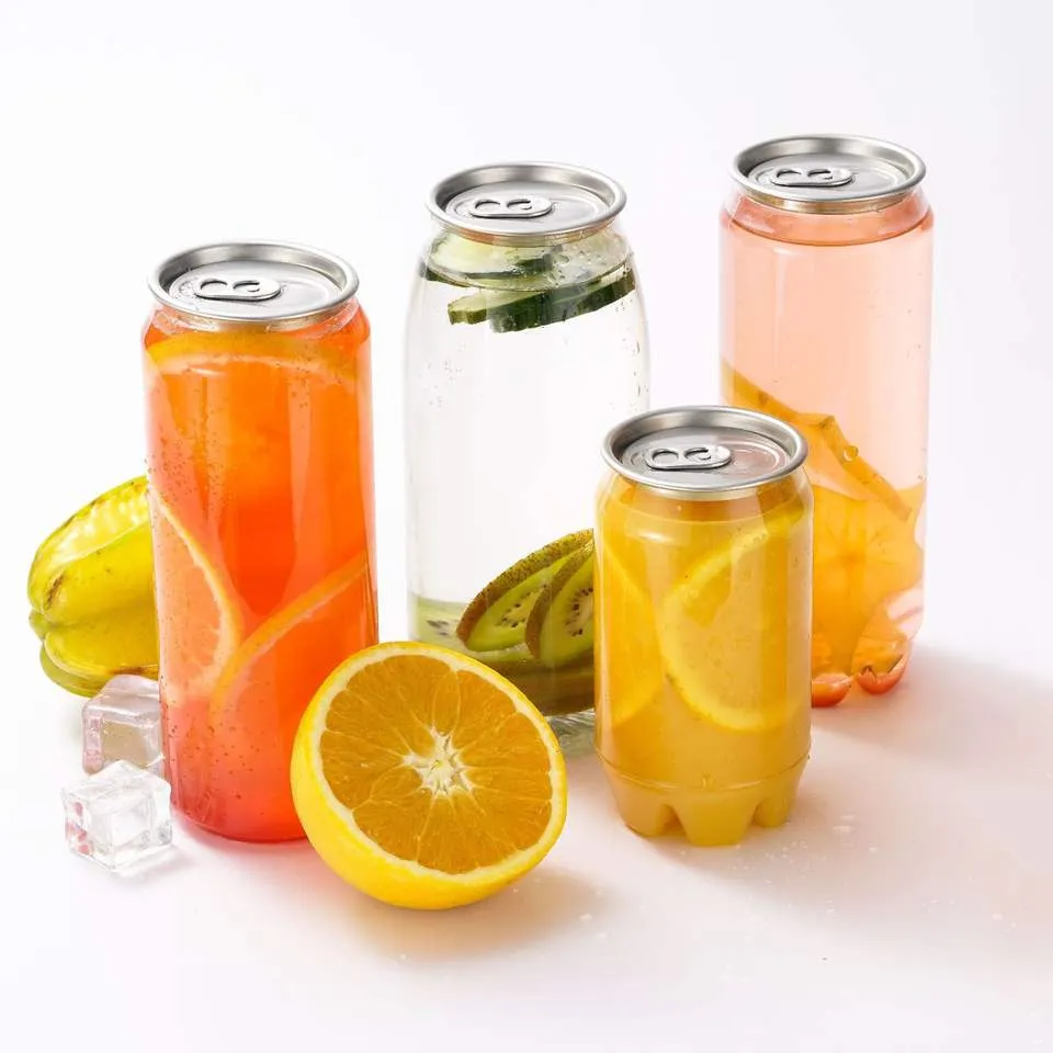 Transparent Tumblers Juice Coffee Beverage Soda Bottle PET Plastic Can with lid empty bottles