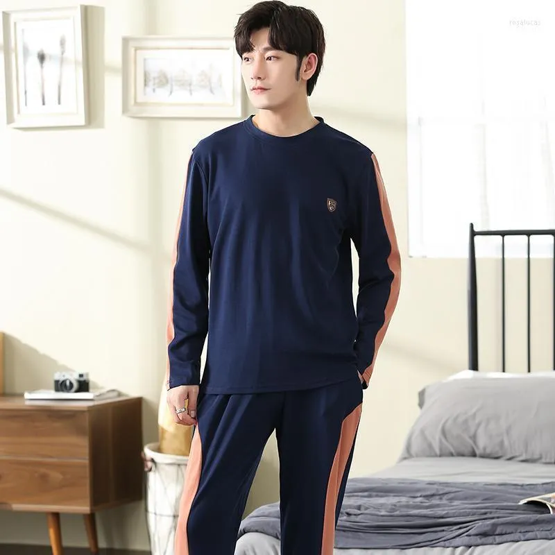 Ropa de dormir para hombre, conjunto completo de pijama de algodón puro, talla grande M-3XL, ropa de dormir de manga larga para otoño, pantalones, prendas de vestir de ocio1