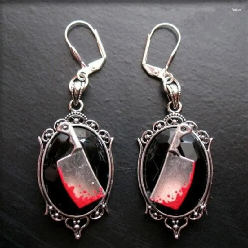 Kolczyki Dangle Gothic Bloody Kunel Knife Cameo Crystal wisiorek dziwny, upiornie przerażający Halloween Gotowanie horroru biżuteria