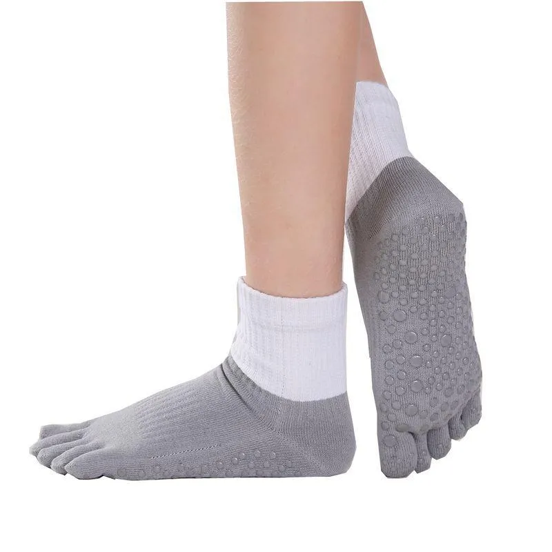 Sportsocken aus Baumwolle, dick, rutschfest, Winter, warm, hohe Röhre, Yoga, Damenmode, fünf Finger, Griff, Pilates, Boden mit 5 Zehen