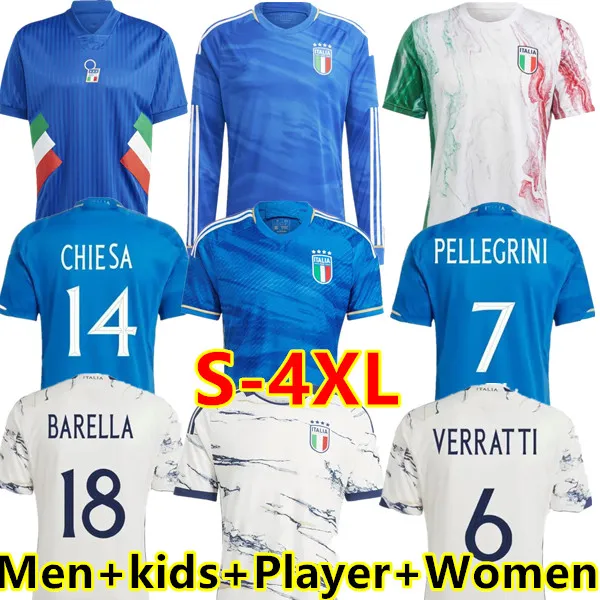 S-4XL 2023 إيطاليا قمصان كرة القدم نسخة لاعب أيقونة ماجلي دا كالتشيو كم طويل توتي تشيزا تدريب إيطاليا 23 24 حارس المرمى قميص كرة القدم الرجال الاطفال النساء موحدة