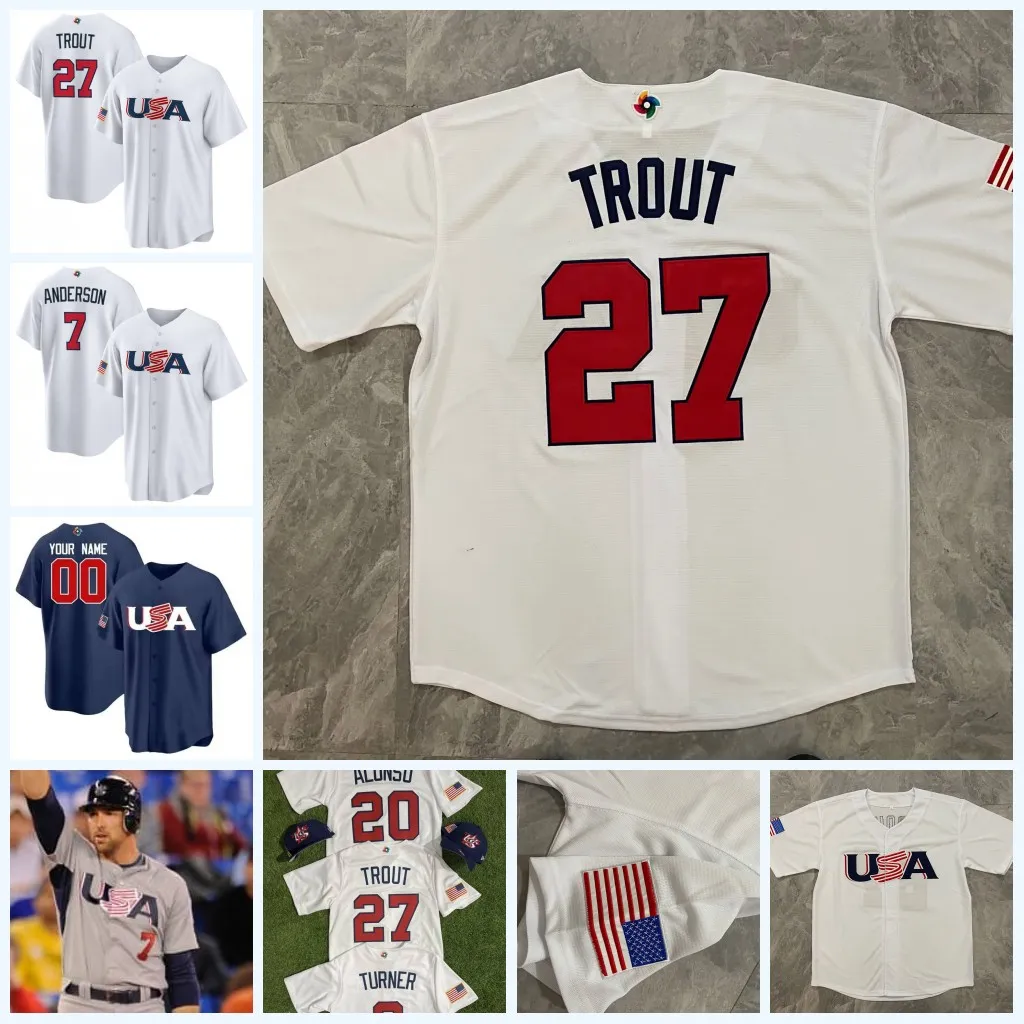 2023 World Baseball Classic WBC USA Jersey Mike Trout Tim Anderson