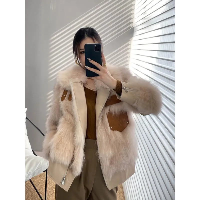 Faux fourrure pour femmes 2023 Fxfurs mode importé vrai manteau femme Haining et pardessus en cuir jeune