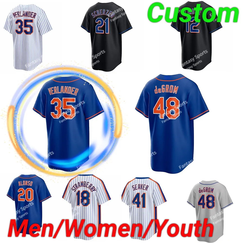 Custom Justin Verlander Jersey Francisco Lindor Pete Alonso Strawberry Brandon Nimmo Starling Marte Hernandez Scherzer Piazza Jerseys