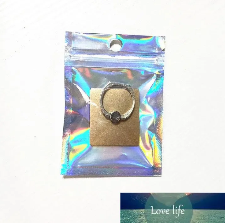 Quality Small Gift Hologram Packaging Plastic Bags with Hanger Hole Flat Bottom Zip Lock Sealing Packing Bags 7x10cm