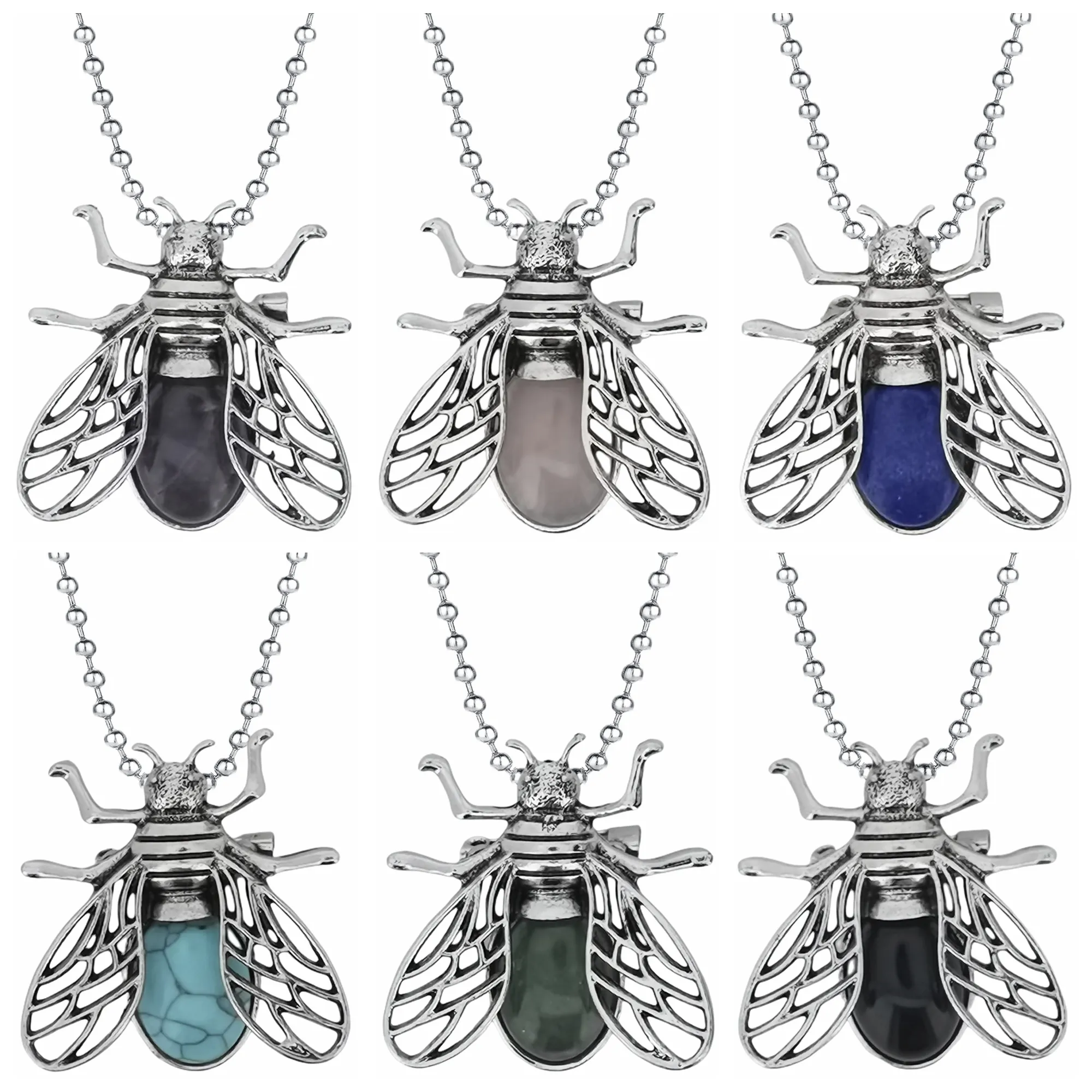 Fashion Fly Bead ketting Natuursteen genezing kristal zwart onyx hanger ketting voor vrouwen sieraden