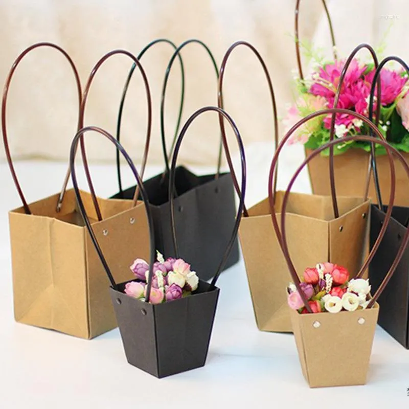 Gift Wrap Wedding Decoration Portable Flower Basket Waterproof Paper Handy Bag Handbag Rose Box DIY Bouquet Packaging