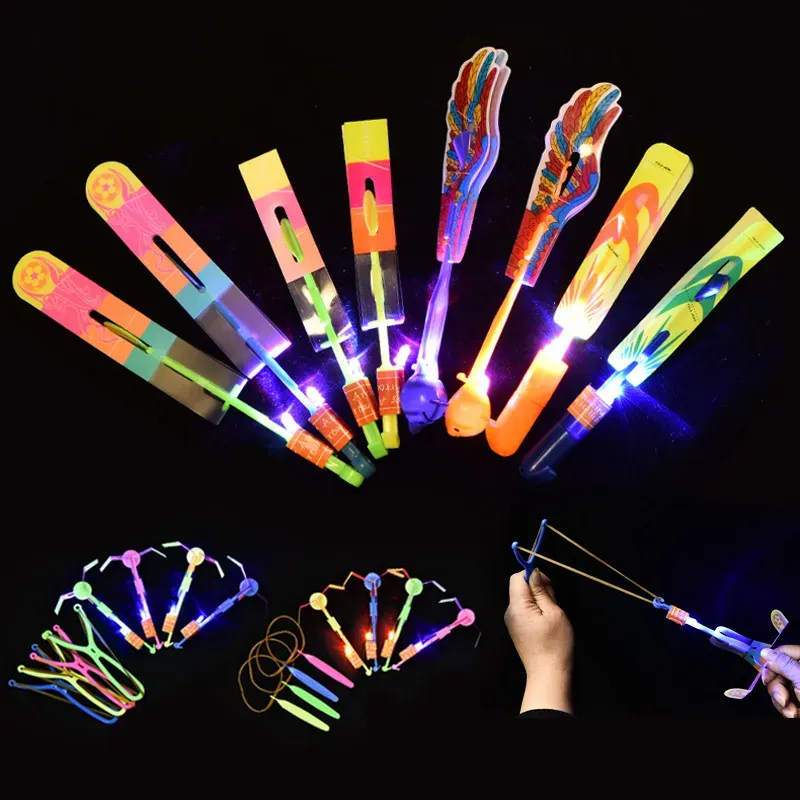 LED Flying Toys Rocket Mlingshot Flying Copters Bamboo Gragonfly Glow في The Dark Party عيد ميلاد عيد ميلاد