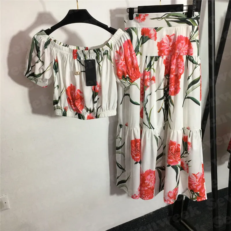 Camiseta feminina com estampa floral tops vestido conjuntos de duas peças moda casual férias praia vestido longo