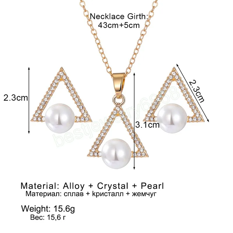 Vintage driehoek oorbellen hang ketting voor vrouwen parel kristallen ketting mode sieraden set feestje bruiloft geschenken
