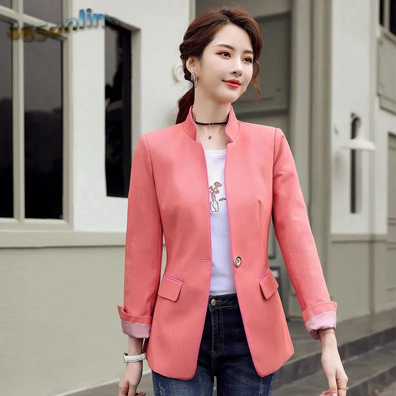 Kvinnors kostymer Blazers Styles Autumn Winter Formal Jackets Coat för Office Ladies Elegant Pink Female Blazer Blaser Outwear Tops kläder