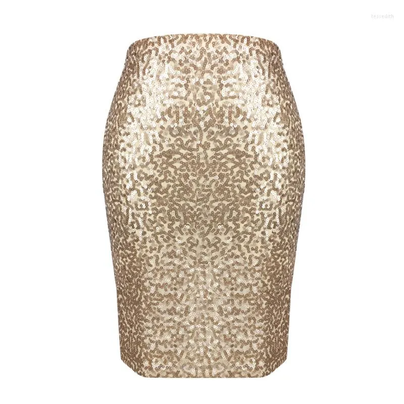 Jupes élégantes dames Sequin Mini jupe hanche bas femmes soirée tenue de soirée étincelle extensible moulante taille haute crayon court