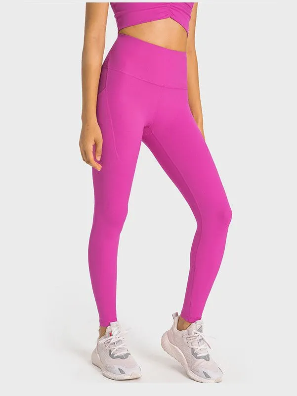 LL Damen-Yoga-Leggings, Push-Fitness, volle Länge, weich, hohe Taille, Seitentasche, Hüftlift, elastisch, lässig, Jogginghose, 7 Farben