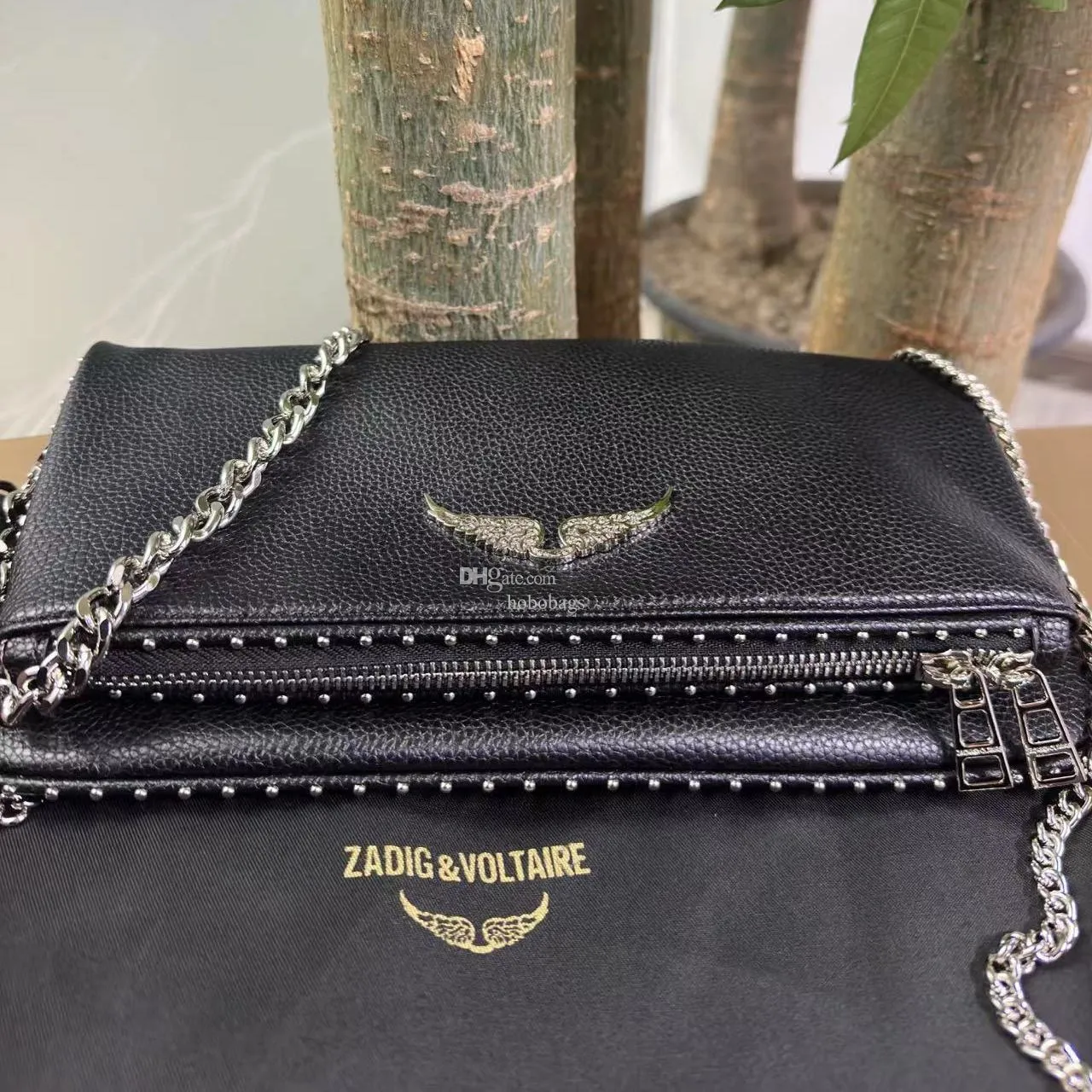 Zadig Voltaire Women's Vintage Genuine Leather Rivet Shoulder Handbag  Crossbody Chain Purse with Original Box