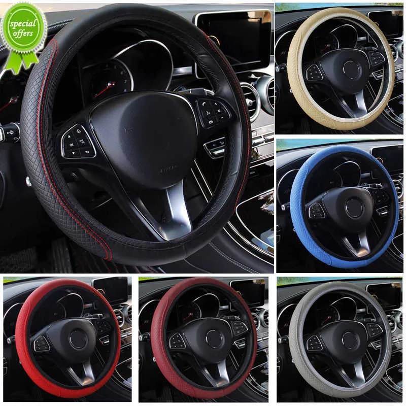 Nouveau volant de voiture couvre antidérapant universel gaufrage fibre cuir Double rond sans anneau intérieur couverture élastique pour Lada KIA