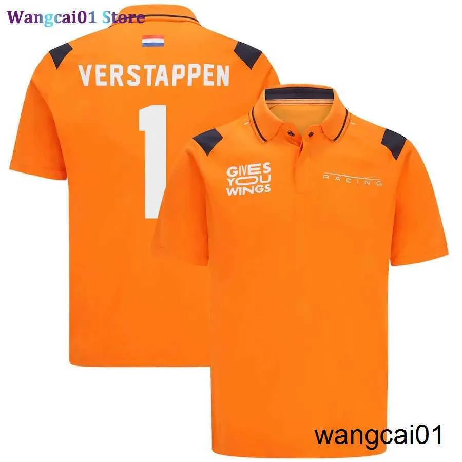 Wangcai01 Polos masculinos 2022 Novo terno de corrida F1 Verstappen curto seve polo masculino de verão esportes casuais curtos 0315h23