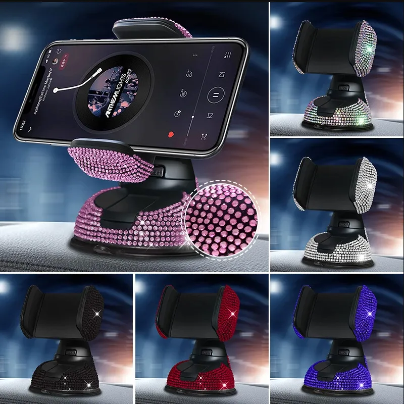 Crystal Rhinestones Trin 360 stopni Uchwyt telefonu do samochodu na deskę rozdzielczą Auto Windows i Air Vent Universal Car Posilnik telefonu komórkowego Akcesoria wewnętrzne