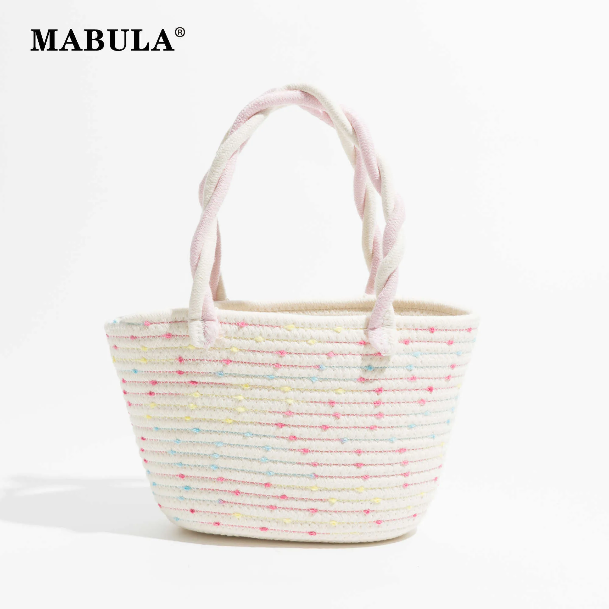 Colorful Dot Cotton Crochet Femal Tote Beach Bag Elegant Knitting Small Shopper Handbag Casual Summer Travel Pouch 230315