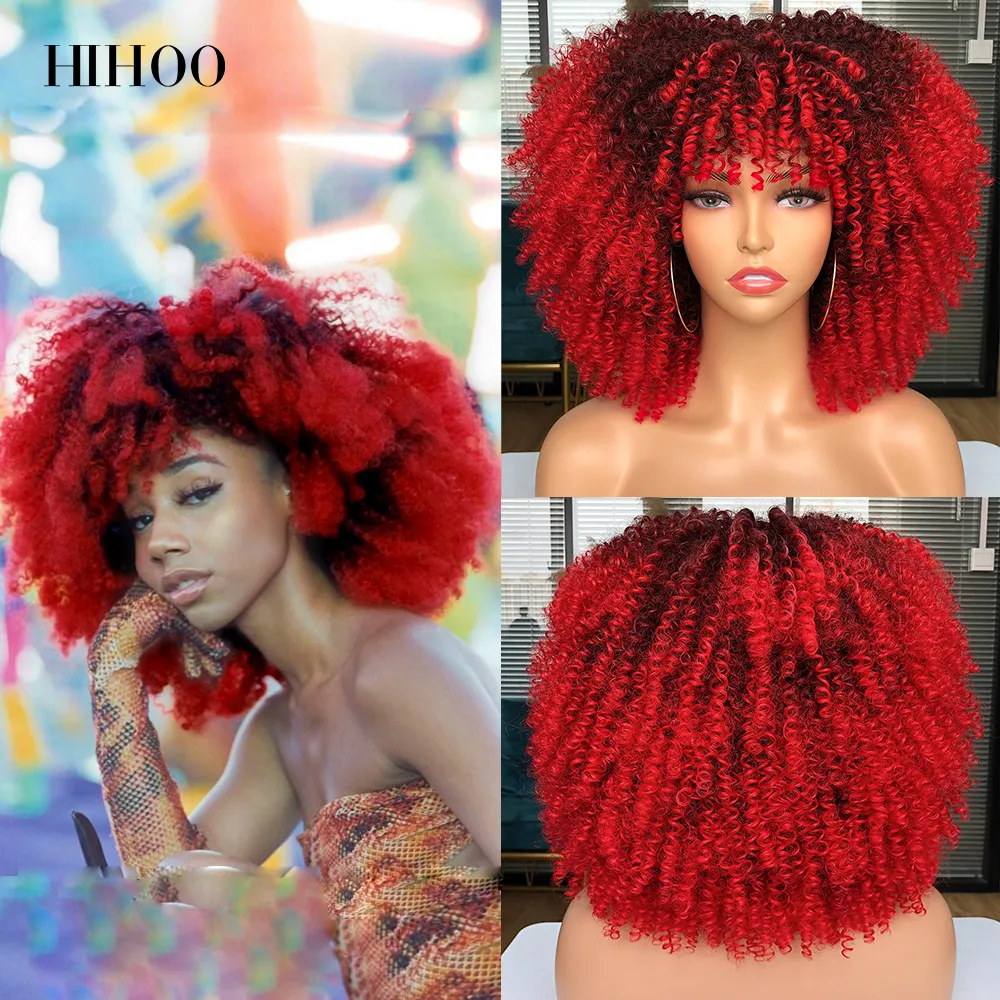 Kısa Saç Afro Kinky Kıvırcık Peruk Siyah Kadınlar İçin Patlamalı Sentetik Doğal Glueless Kahverengi Karışık Sarışın Peruk Cosplay Dailyfacto