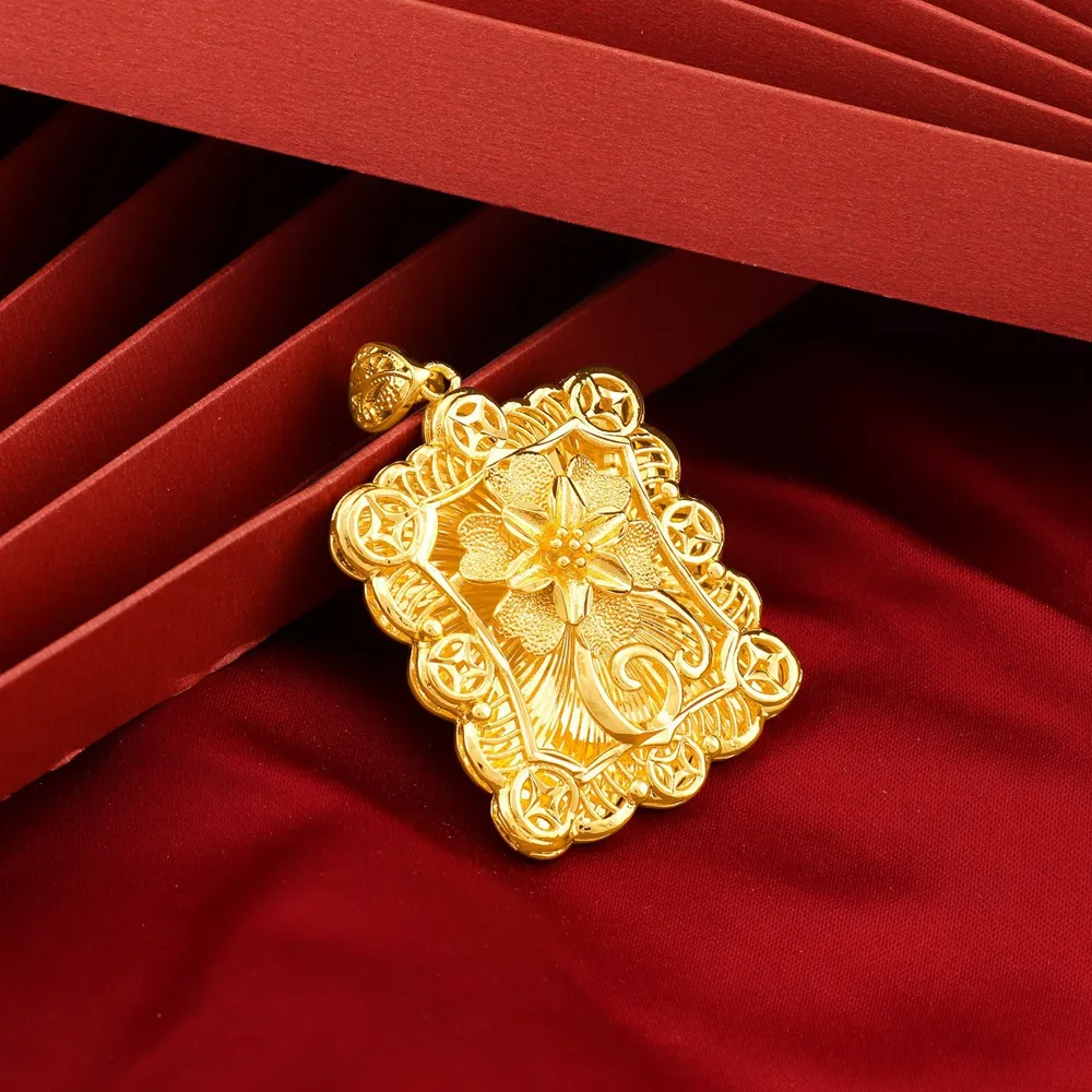 Femme Pendentif Carré Fleur Véritable Or Jaune 18k Rempli Classique Lady Cool Bijoux Présent