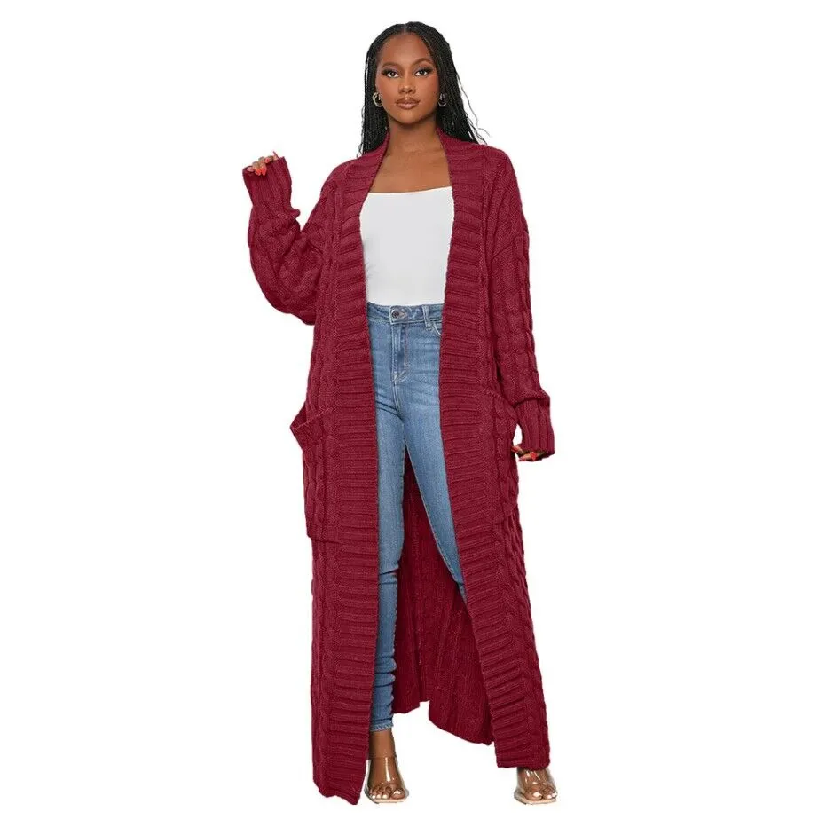 Designer hiver pulls femmes à manches longues épais long pull mode tricoté style long cardigan lâche chaud vêtements d'extérieur en vrac vêtements 0001