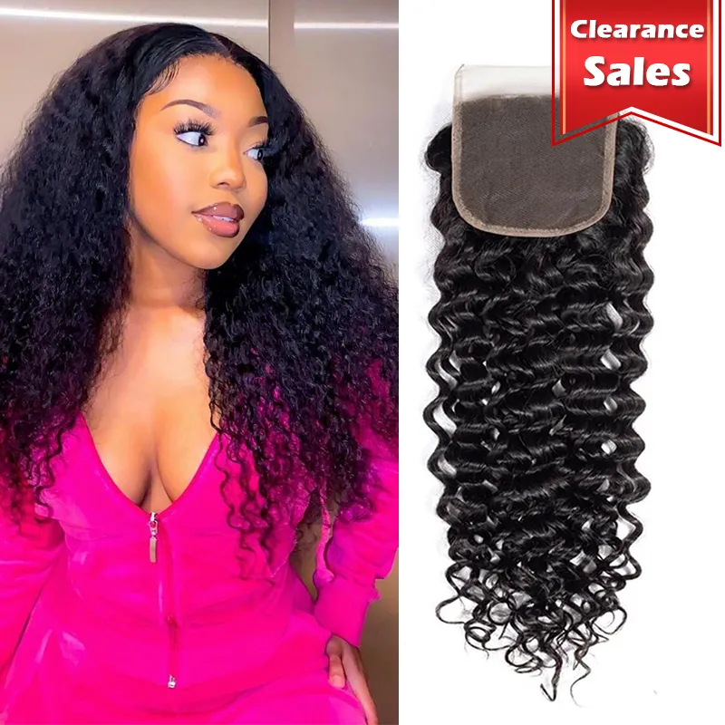 Vente de dédouanement Clôture en dentelle droite 4x4 Clôture de pièce gratuite 100% brésilien Vierge Human Hair Lace Ferme Claid Body Wave Wavy With Baby Hair 8 10 12 pouces