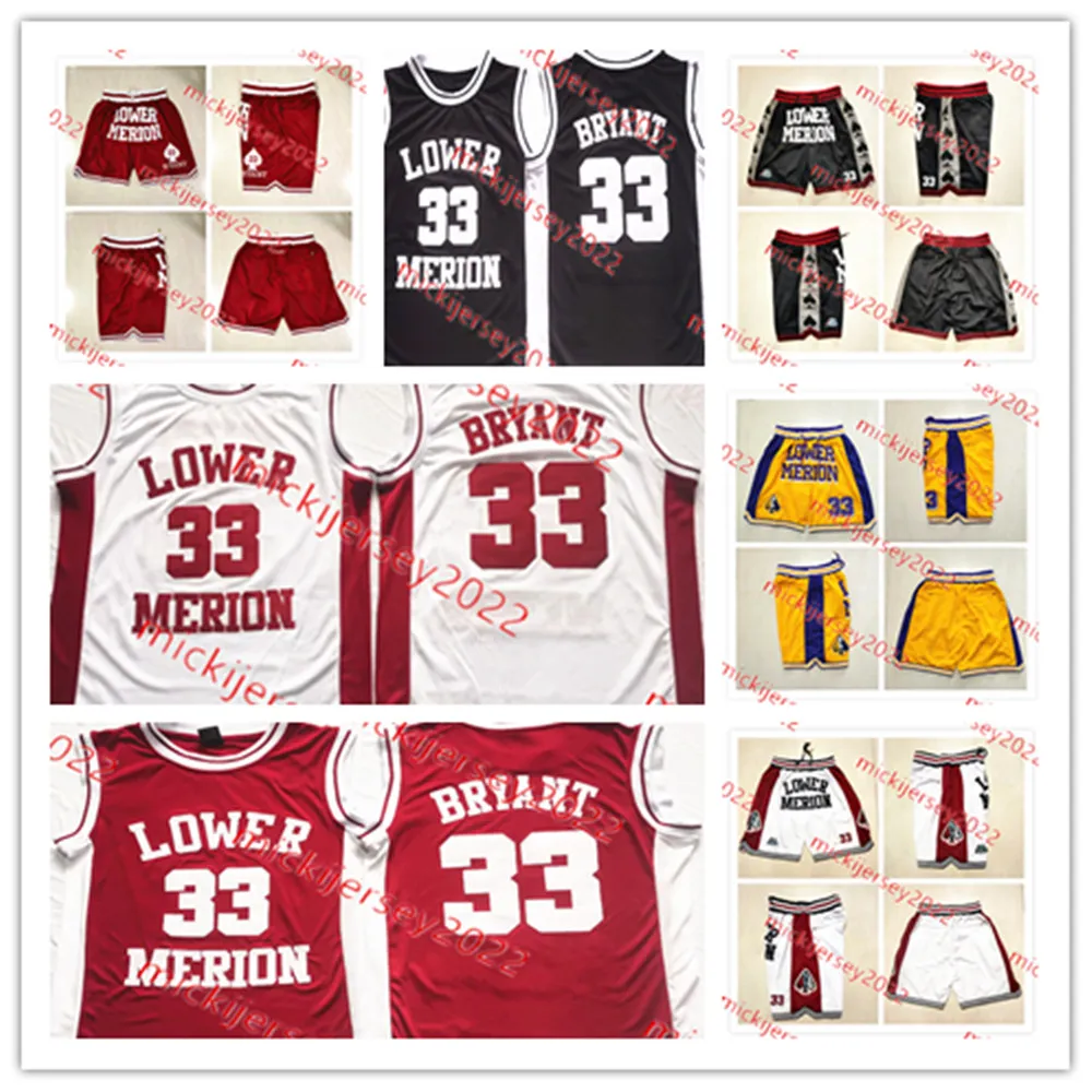 33 Kobe Bryant Lower Merion High School basketbalshirt en korte broek gestikte truien voor heren