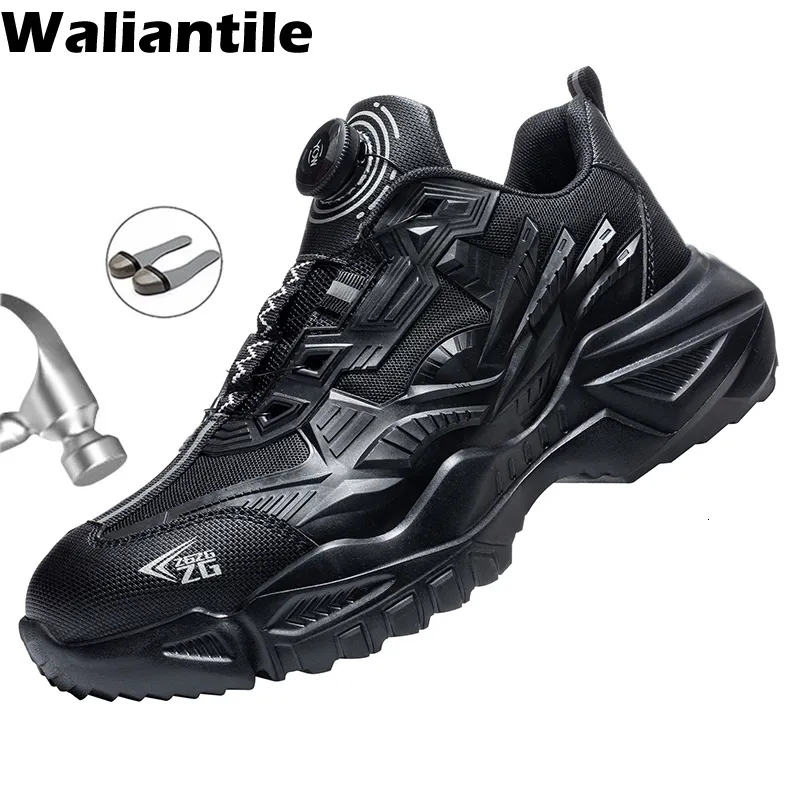 Safety Shoes Waliantile Luxury Men Safety Shoes Lightweight Puncture Proof Work Boots Lace Free Steel Toe Indestructible Sneakers Shoes Male