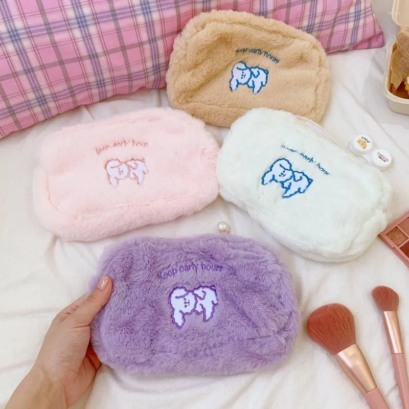Cute Plush School Pencil Case Kawaii Penalty Pencilcase For Girls Large Pen Storage Bag Stationery Pouch Box Supplies