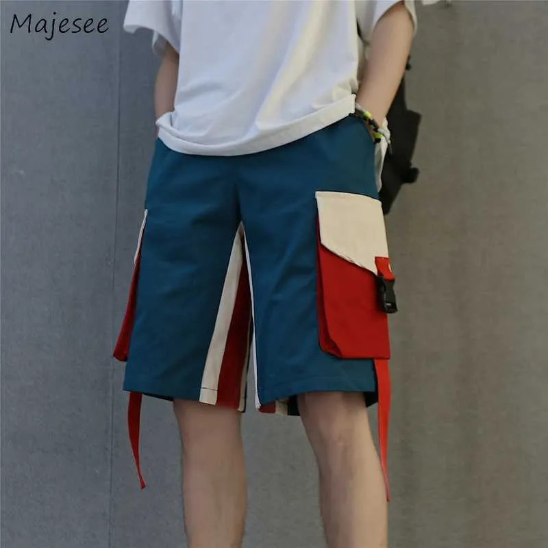 Heren shorts Men Cargo Shorts Patchwork Big Pockets Retro Harajuku Hip-Pop Collage Dents High Street Baggy Casual Knie-Length Troubers Ins G230315