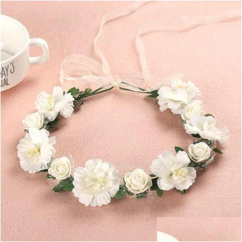 Headpieces 6 kleuren ADT Kinderen Irregar Faux Rose Flower Girls Bridal Gradiënt Gekleurde krans Kroon Mesh Koofetper Drop DhDSS