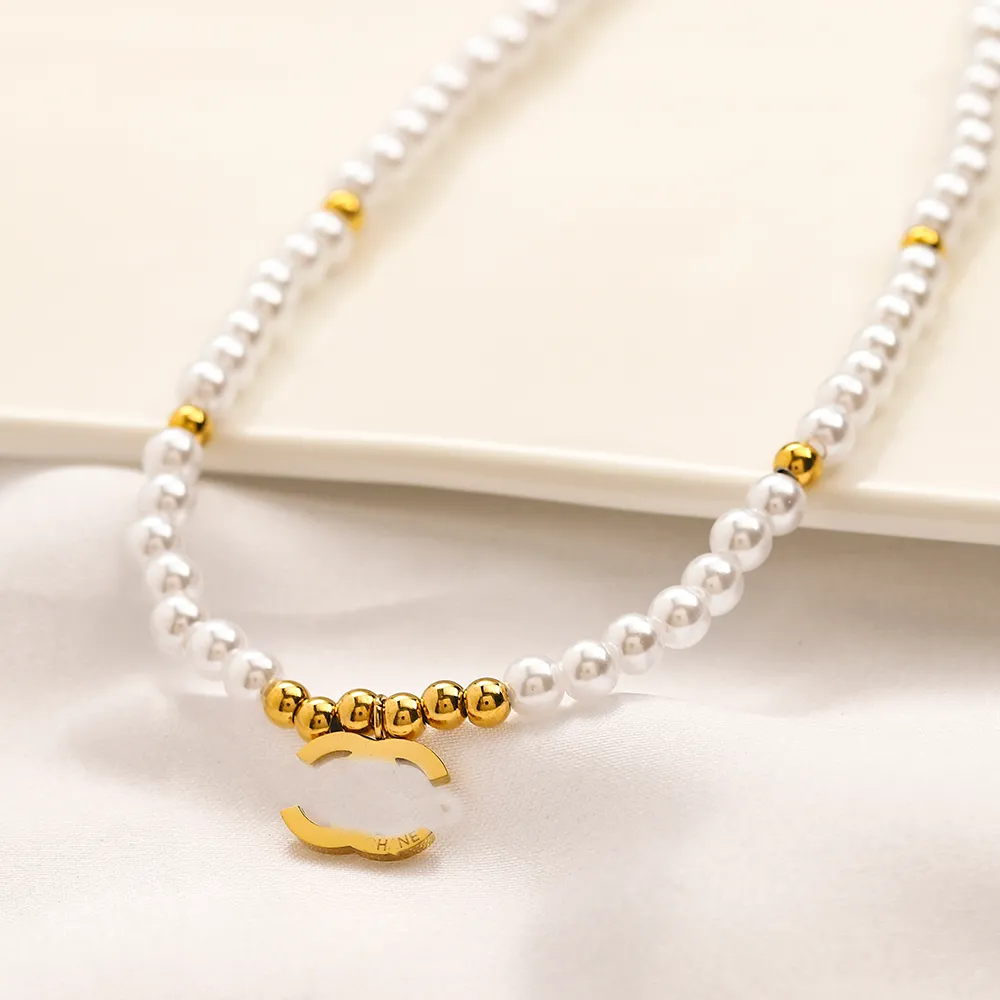 18 Karat vergoldete Perlenketten, Halsband, Buchstaben-Anhänger, Statement-Mode-Damen-Halskette, Hochzeit, Schmuck, Zubehör, Zubehör, NKIB