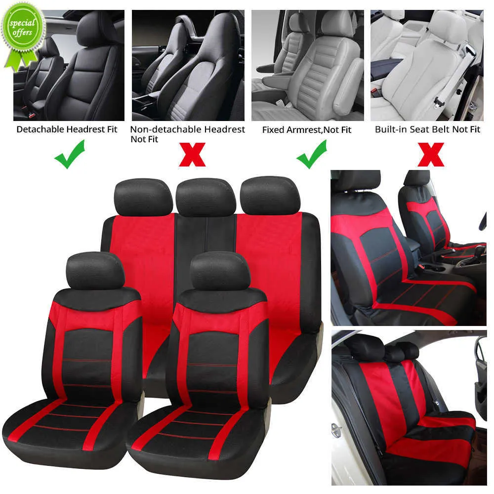 Nouvelle housse de siège de voiture - 100 % respirante avec éponge composite de 3 mm à l'intérieur compatible airbag (noir et rouge menthe).