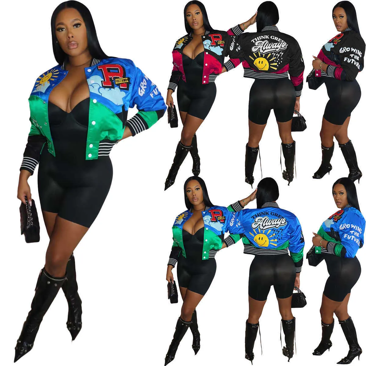 Designer Damen Varsity Jacke Outdoor Jacken Tragen Tops 2023 Frühling Herbst Digital Print Baseball Jacke Frauen Langarm Bomber Jacke