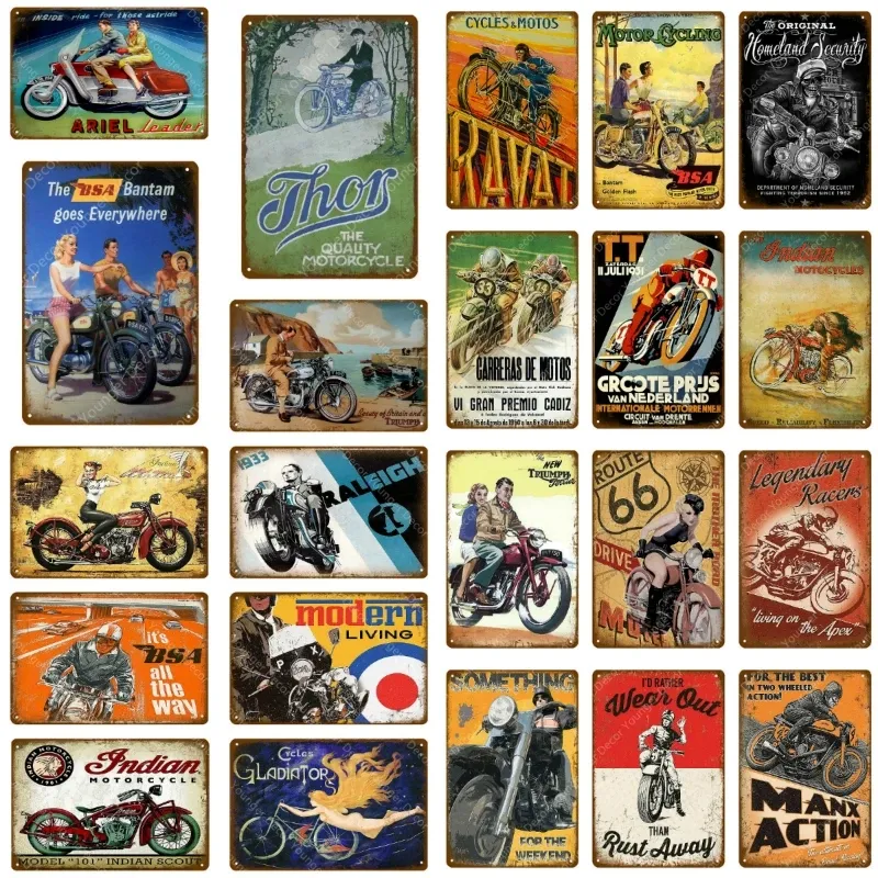 Letreros de chapa de motocicleta clásicos, placa de metal retro, decoración de pared vintage para garaje, bar, pub, cueva de hombre, placa decorativa, póster de pintura de hierro, 30x20cm W03