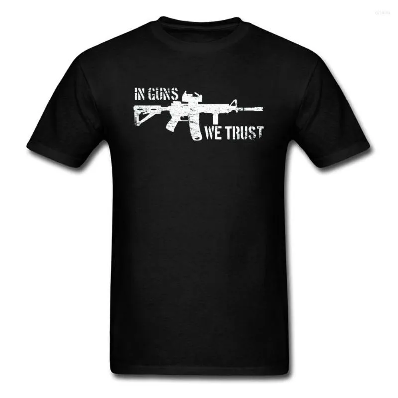 メンズ Tシャツ男性 Tシャツ銃で私たちは信頼メンズ Tシャツミリタリースタイル夏秋シャツ O ネックドロップ船レトロデザイナートップス