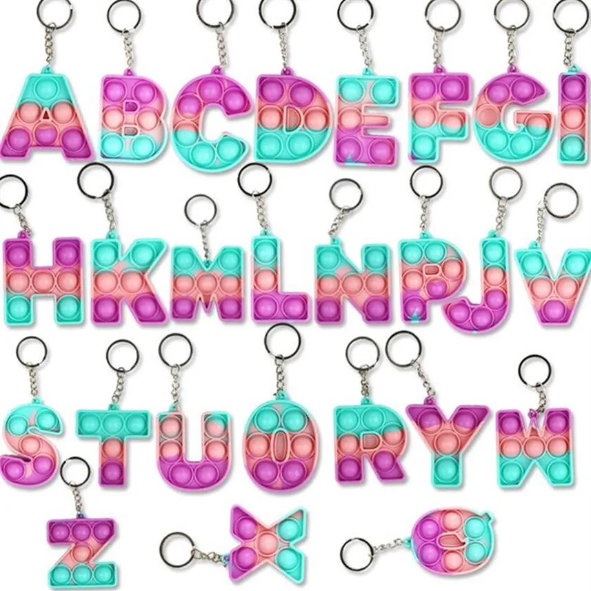 26 Lettres Chiffres Sensory Fidget Pop Bubble Poppers Porte-clés Alphabet Forme Push Bubbles Popper Board Keychain Finger Puzzle Ch2094