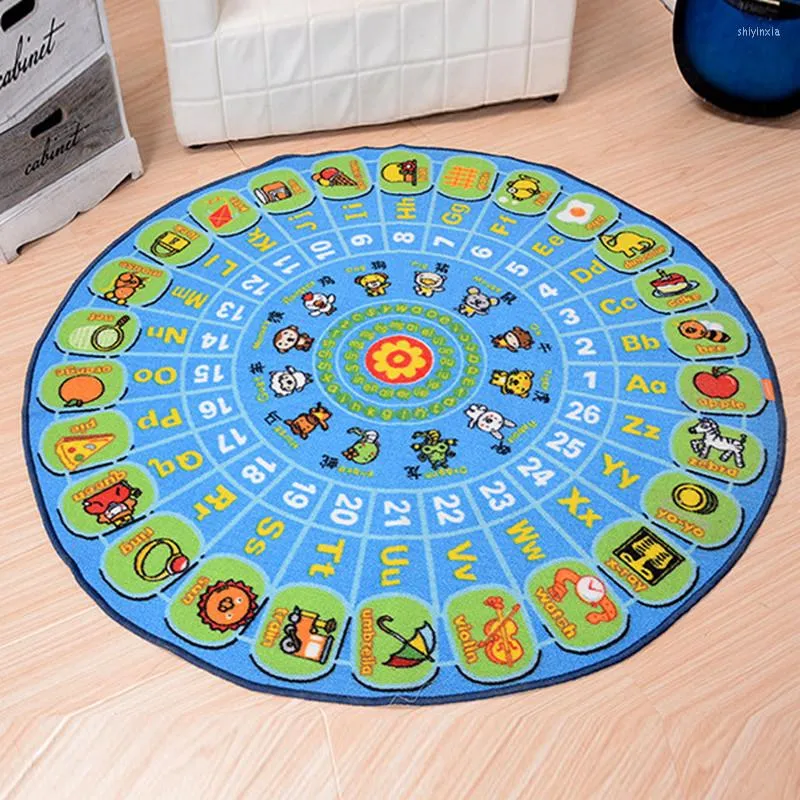 Carpets Round Children's Carpet Puzzle Turntable Animal Alphabet Floor Mats Living Room Home For Kids Develop Intelligence Rugs