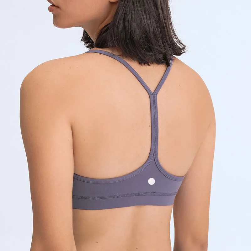 Soft Y-Shaped Back Yoga Bra with Chest Pad, Racerback Sports Bra, Solid  Color Sexy Underwear
