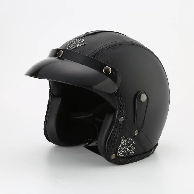 Casques de moto 3/4 Face Casque Rétro Classique Double Visière Dot Approuvé Demi Chopper Casco Capacete Moto Vélo