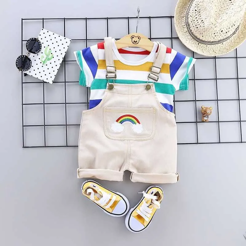 Clothing Sets Infant Baby Girls Children Clothing for 1-4 Years Boys Summer Set 2 PCS Bib Suit Toddler Striped Short-sleeved Dress