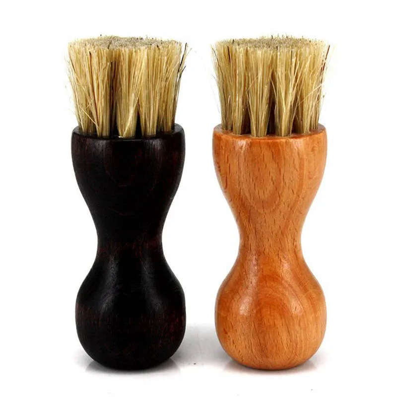 Brosse à chaussures avec manche en bois, 100 pièces/lot, brosse à brillance, poils de polissage, Mini gourde, chaussures, brosse à huile, vente en gros